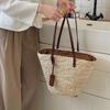 Vintage French Large Corn Husk Woven Tote – Handmade Straw Shoulder Bag for Women