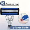 Six-layer Blades Minimize Irritation, Reusable Frame, Imported Blades, and Simple Head Interchange Options.