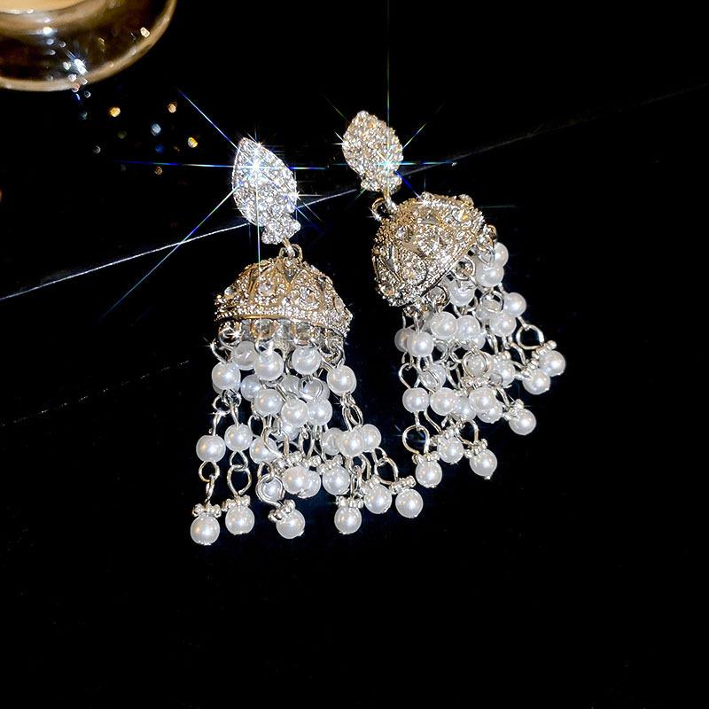 Ethnic style flower fringed earrings niche and versatile Chinese style earrings temperament light luxury high-end earrings women