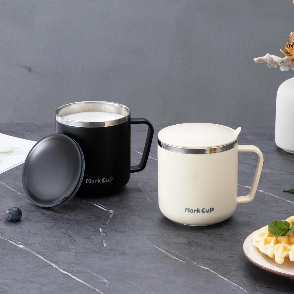 Căni de cafea din oțel inoxidabil 304, 400 ml, cești portabile, termoizolare, termoizolație anti-cădere, cu capac și mâner.