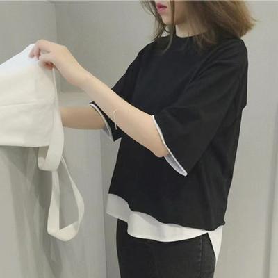 Large Size Loose Fake Two-piece Short-sleeved T-shirt Women's Summer Large Size Splicing Casual Top Couple Bottoming Shirt