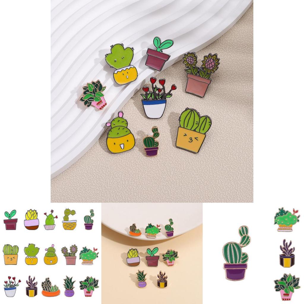 Charming Cartoon Mini Cactus Plant Brooch Alloy Badge For Fashionable Clothing Accessories