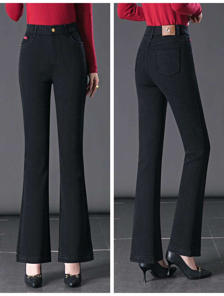 Women's 2024 Fleece-Lined Snowflake Flare Jeans - Plus Size, Elastic Waist, Winter Style