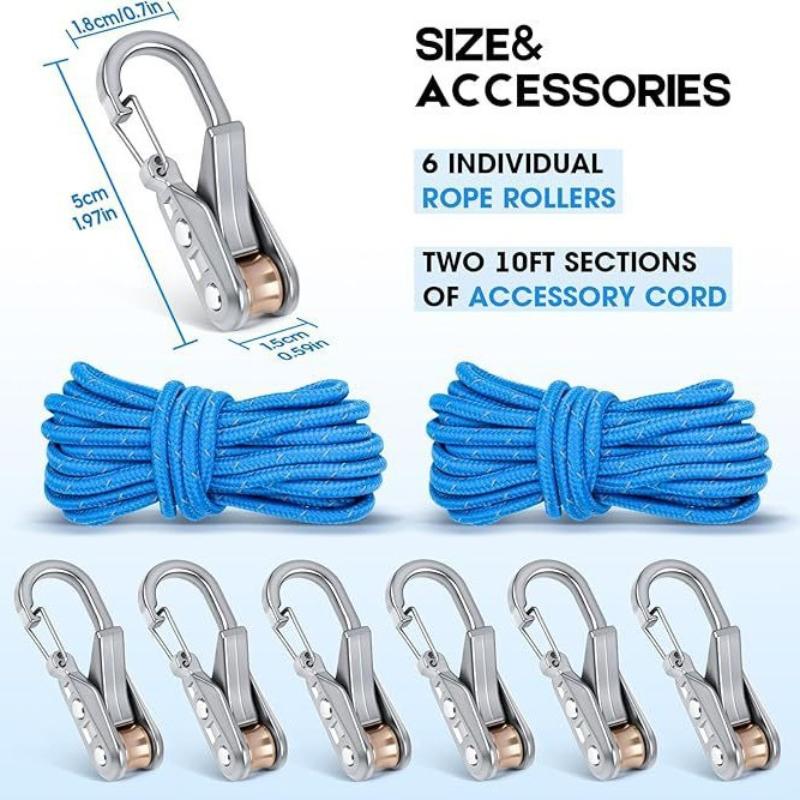 Heavy Duty Rope Tightening Tool with Non-Slip Roller Durable Rope Tensioner for Camping Hiking Tent Guyline Setup