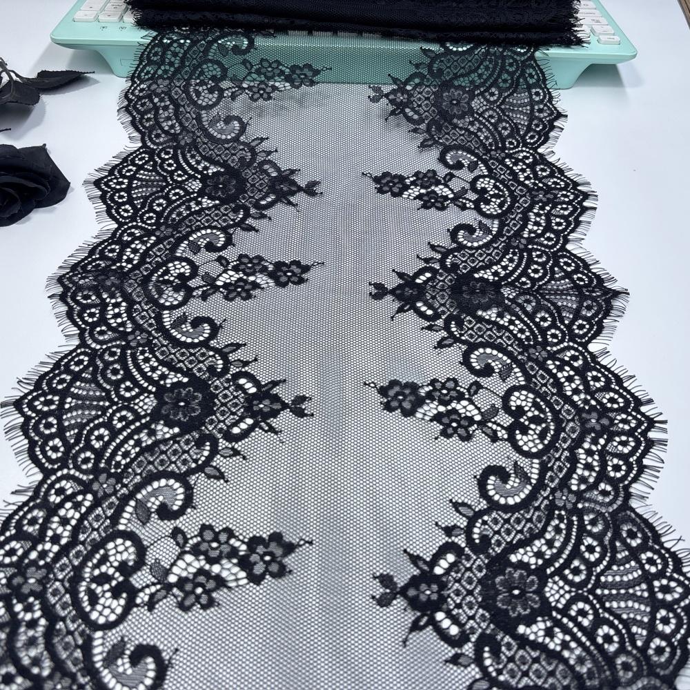 

3м х 34см Не тянущееся кружево шантильи, Фестончатое цветочное кружево с ресничками для шитья, нижнего белья, платья, домашнего декора, рукоделия 3 meters x 34 cm чёрный