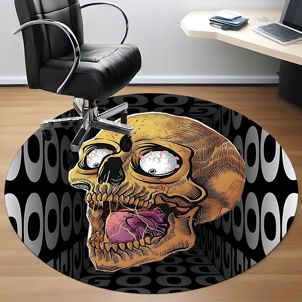 1pc Skull Artwork Chair Carpet for Office, Round Non Slip Durable Large Size Office Carpet, Suitable for Office