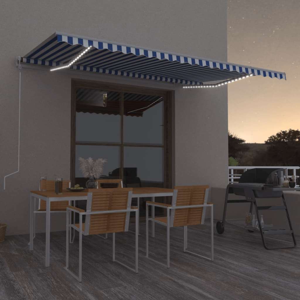 Automatic Awning with LED Lights & Wind Sensor 500x350 cm Blue and White