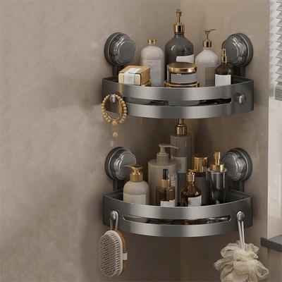 Suction Cup Bathroom Shelf Three-story Stainless Steel Storage Organizer No Drill Strong Load-bearing Wall Corner Shelf