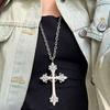 Women Silver Cross Choker Fashion Punk Gothic Rose Cross Pendants Necklace for Y2k Hip Hop Necklace Sweater Chain Gifts