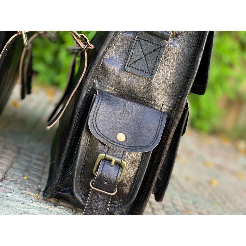 Bull Leather Motorcycle Side Pouch Saddle Panniers Bag Pouch 3 Bags