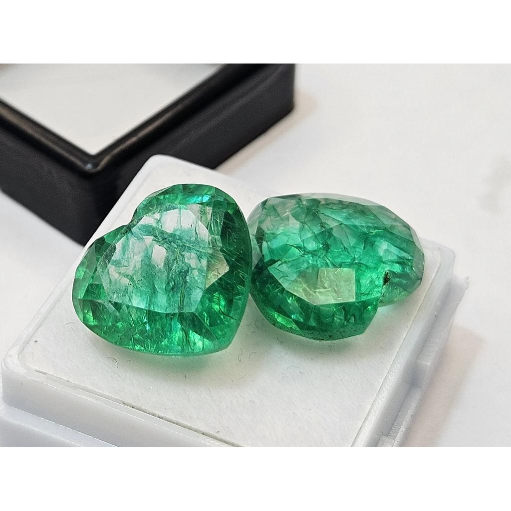 Natural Emerald Colombian Green Heart Cut 20+ Ct Pair Fabulous Loose Gemstone