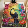 1PC Cartoon Toucan Decor Print FlAannel Blanket, High quality Comfortable for All Seasons, Home Decor, Warmth and Comfort