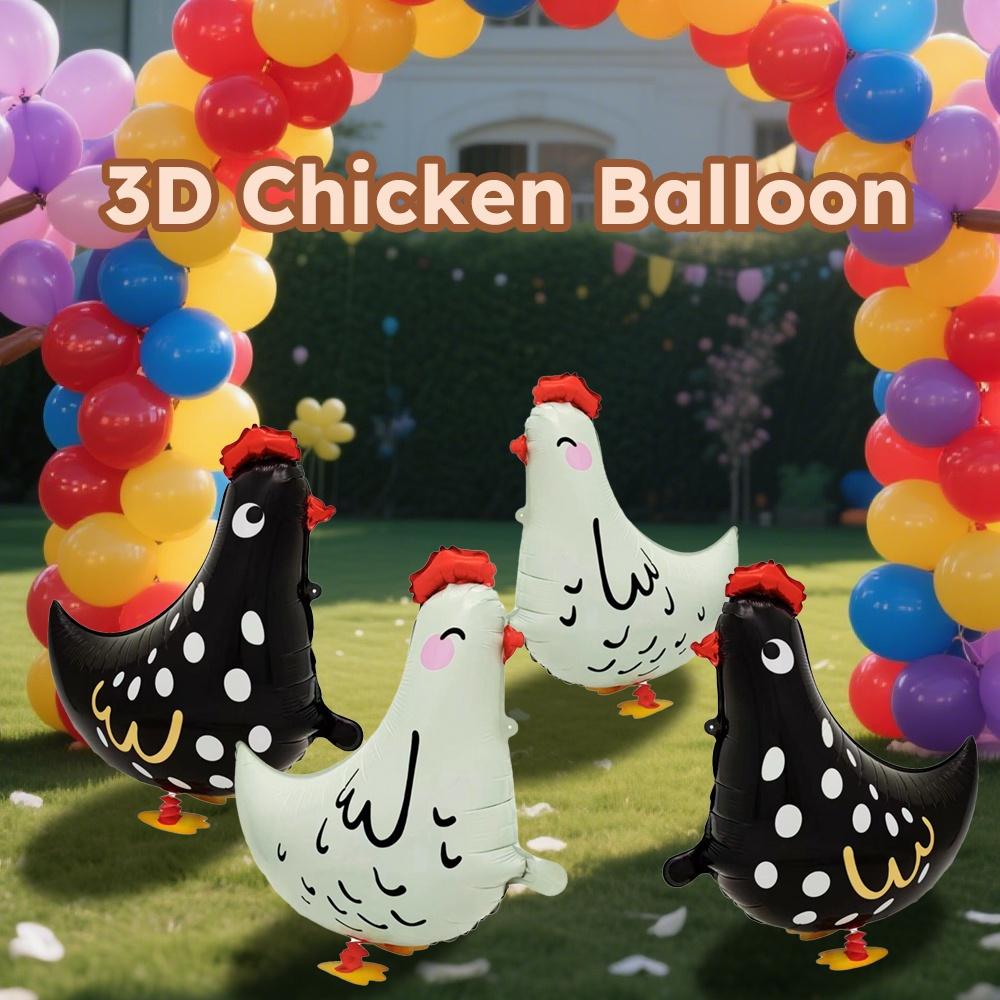 1 Stück Hühnchenförmige Schwarz-Weiße Polka-Dot Aluminiumfolien-Ballons - Für Cartoon Stehende Kindergeburtstagsfeier Dekorationen