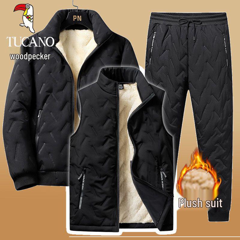 Woodpecker Men's Plus Size Lambswool Sports Jacket - Fleece Lined, Thick, and Windproof for Winter Warmth