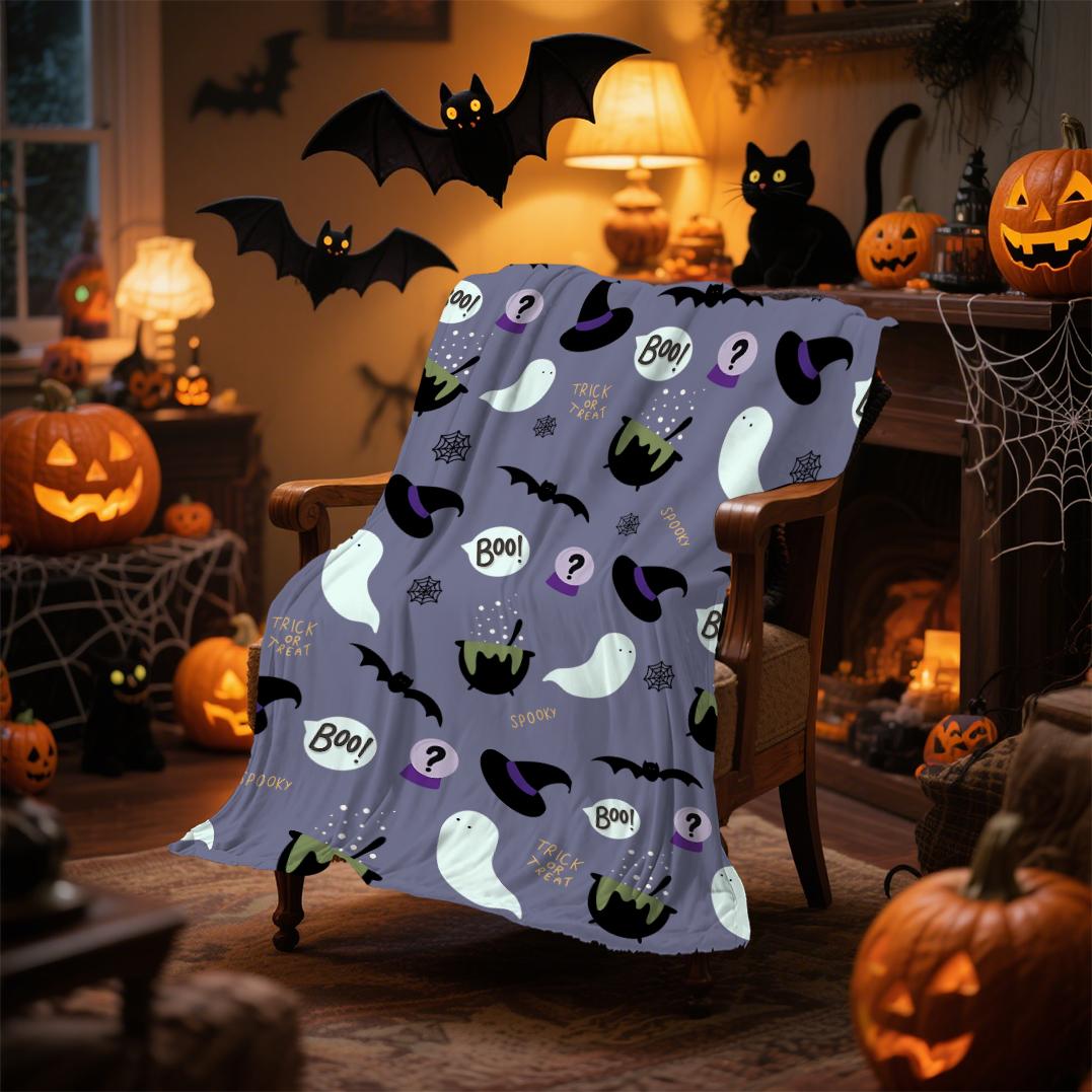 

1pc Orenge Purple Halloween Blanket Ghost Bats Print for Sofa Skin-Friendly Soft Blanket 2025 New for Home Halloween Decoration Flannel 75 x 100
