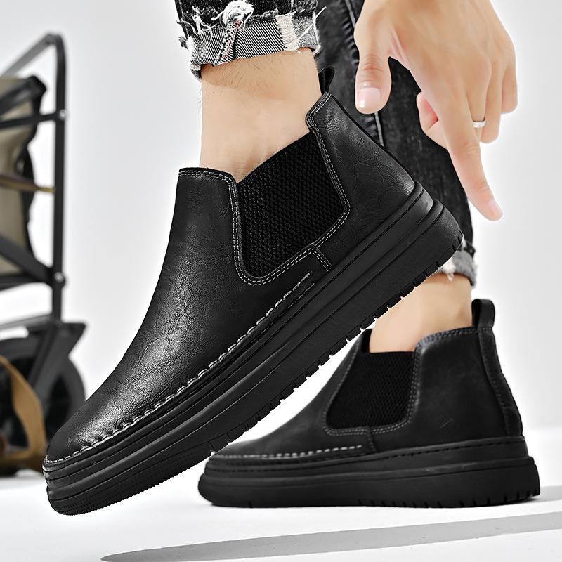 Locomotive Leather Boots Men's Autumn New Martin Boots Fashion Tooling Leather Shoes Men's Trend Help Chelsea Short Boots