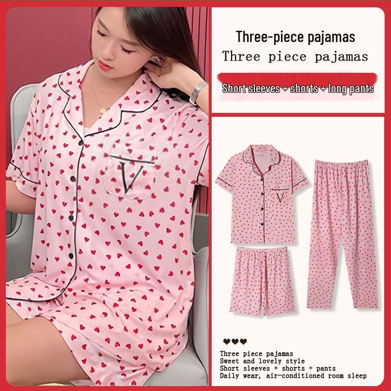 Summer Fashion Pajamas: Women's Short Sleeve Three-Piece Set with Cartoon Pacha Dog Design, Suitable for Home or Outdoors