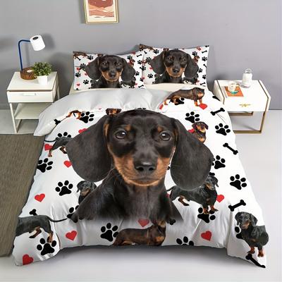 Dachshund Duvet Cover Set Bedding Comforter Sets King Size Cotton 3D Children'S Bedding Set 3-Piece 1 Quilt Cover