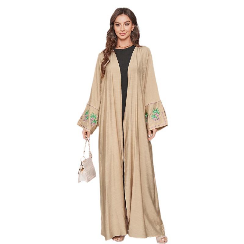 2024 Elegant Embroidered Middle Eastern Muslim Rayon Cardigan Dress Robe