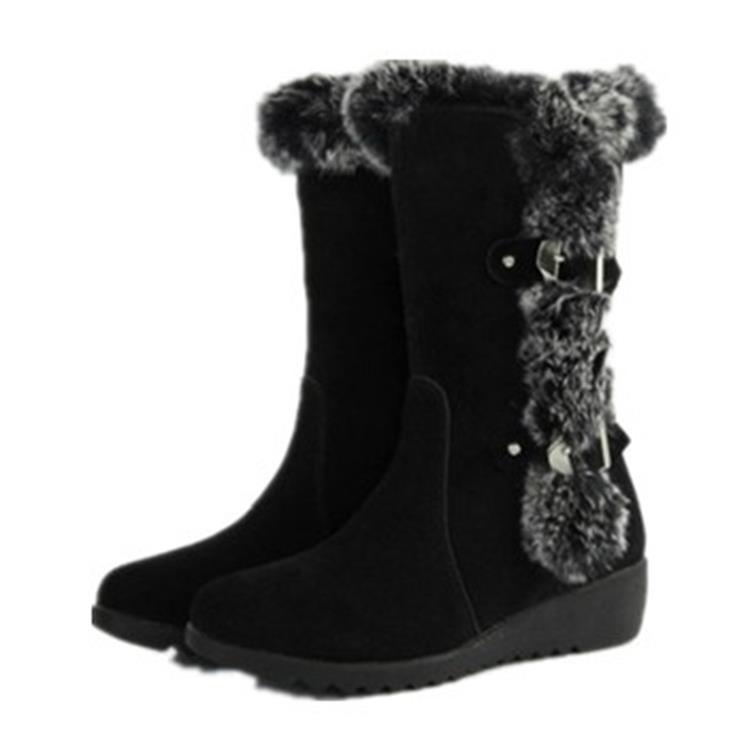 

Женские зимние сапоги на толстой подошве, новые зимние хлопковые сапоги из искусственного кроличьего меха, металлические декоративные сапоги средней длины в стиле колледж 41 чёрный