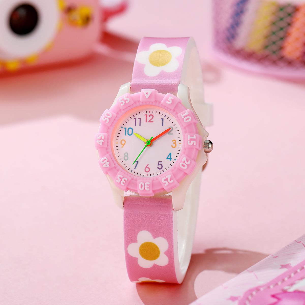 

Новые мультяшные детские кварцевые часы с цветами, милые креативные часы-игрушка для мальчиков и девочек начальной школы розовый
