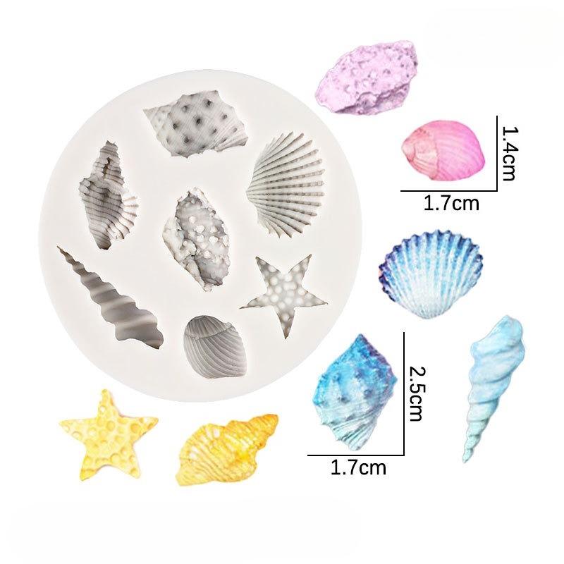 1pc Marine Theme Silicone Mold 3D Seashell Conch Starfish Coral Fondant Mold for DIY Pudding Chocolate Candy Desserts Gummy Cupcake Handmade Soap