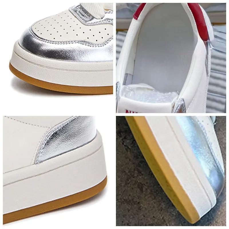 Fujin 3.5cm Cow Genuine Leather Women Flats Spring Vulcanize Chunky Sneaker Loafer High Brand Platform Autumn Vulcanize Shoes