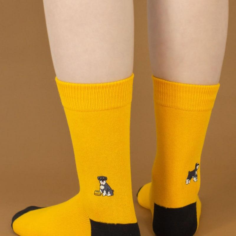 SNOOZY Schnauzer Puppy Embroidered Socks (Yellow/Black)