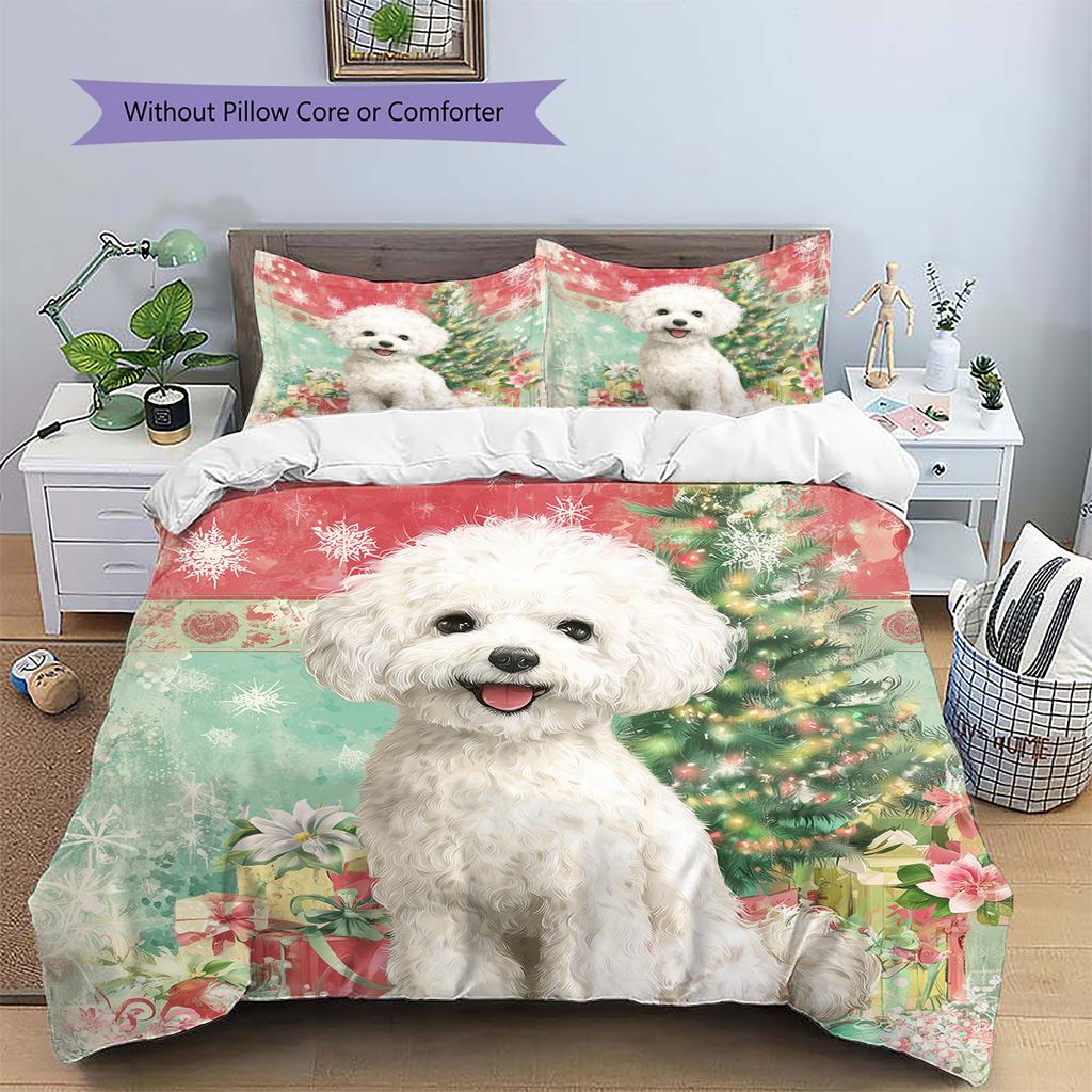 Cute Bichon Pattern Bedding Home Decoration Birthday Gift (1 * duvet cover + 2 * pillowcase, without core)
