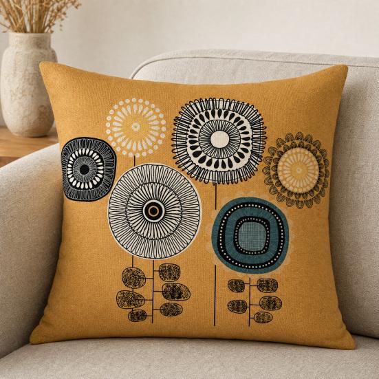 Hand Drawn Abstract Pillowcase, Single-Sided Print Cushion Cover, with Solid Back Decorative Throw Pillow, for Sofa Bed Chair Home Decor