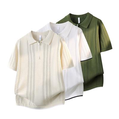 Ice Silk Knitted Polo Shirt Men's Casual Short-sleeved T-shirt Breathable Lapel Polo Shirt Shirt T-shirt Top
