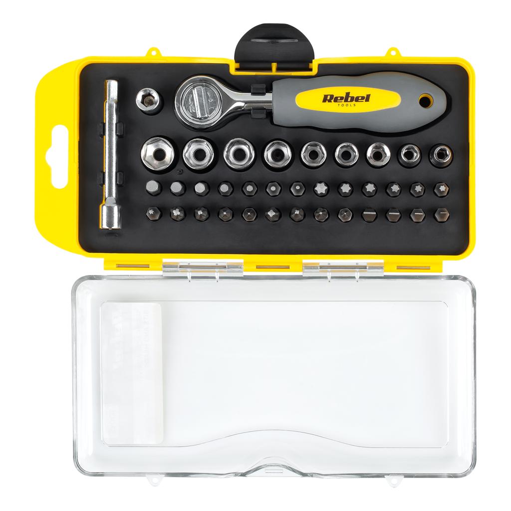 Rebel 38-piece ratchet wrench bit and socket set