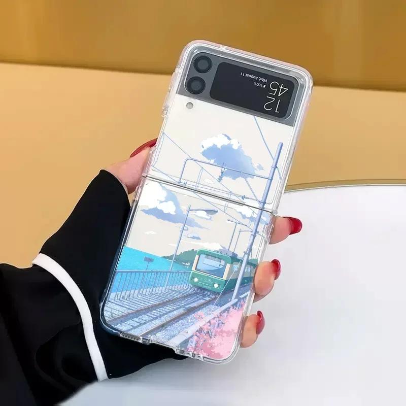 Anime Oil Painting Landscape Case for Samsung Galaxy Z Flip 5 ZFlip 6 5G Transaprent Cover for Samsung ZFlip 4 Z Flip 3 ZFlip7
