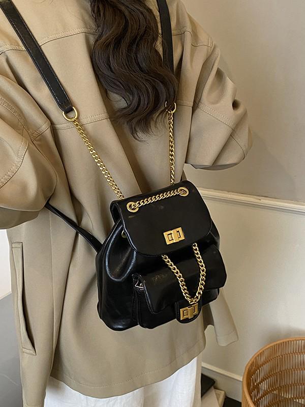 Women's Diamond Lattice Chain Backpack - Korean Style, High-Quality Fashion Motorcycle Bag