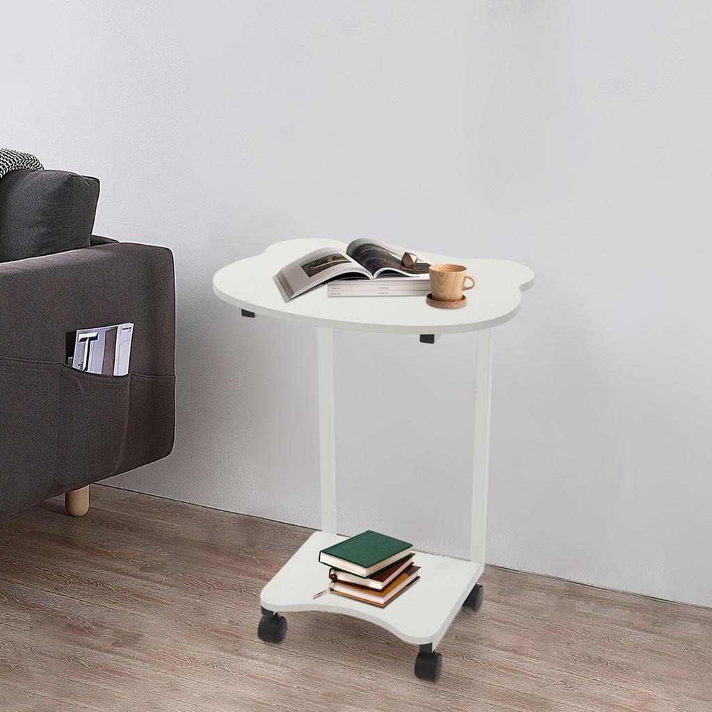 Spanplatten Panda Beistelltisch mit Rädern, Weißer C-förmiger Nachttisch Freistehend 30*25*60cm für Schlafzimmer, Wohnzimmer