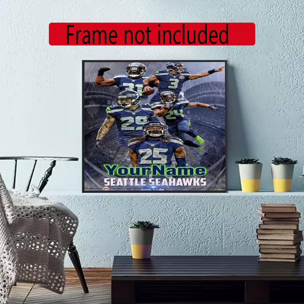 Seattle Seahawks Customize Text Diamond Painting Round Diamond Mosaic Suitable For Beginners Diamond Painting Rhinestones Gift Frameless