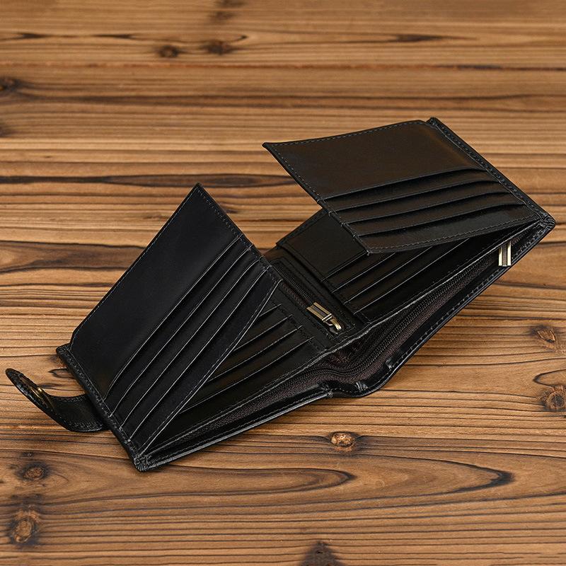 Genuine Leather Wallet, Snap-On Four-Fold Short Wallet, Men'S Short Wallet, Multi-Card Compartment, Multifunctional Two-Fold Wallet