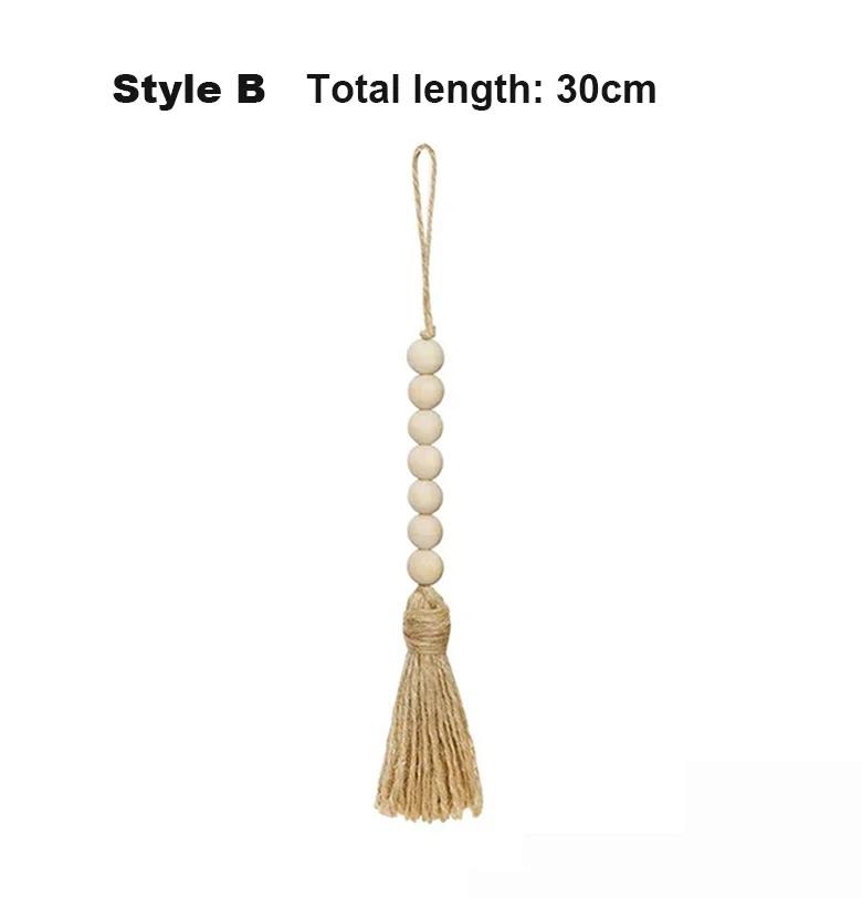 Wooden Handmade boho DIY Rattan Natural Wood Bead Garland Tassel Craft Rustic Country Beads Home Wall Hanging Decoration