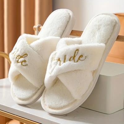 Womens Luxury Cross Strap Wedding Slippers - Ultra-Soft Comfort, Breathable Round Open Toe, Perfect for Bridesmaids & Bridal Parties