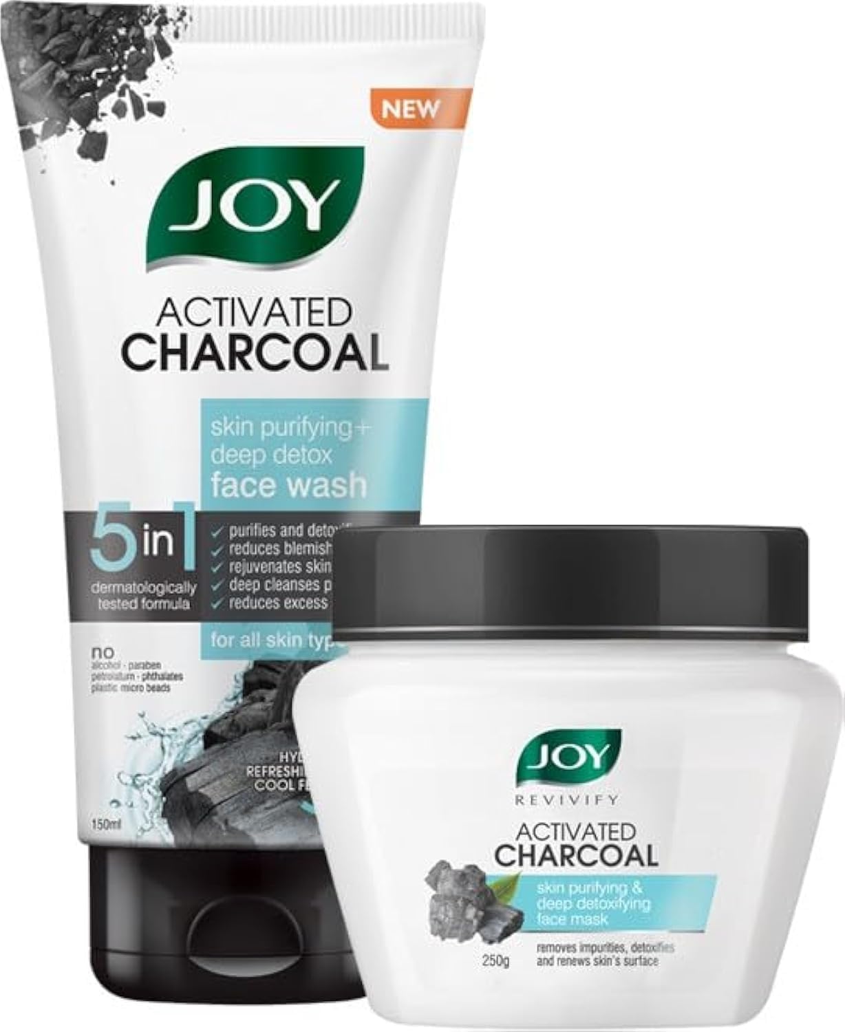 Joy Activated Charcoal Face Wash 150ml | Revivify Activated Charcoal Face Mask 250g (Combo Pack)