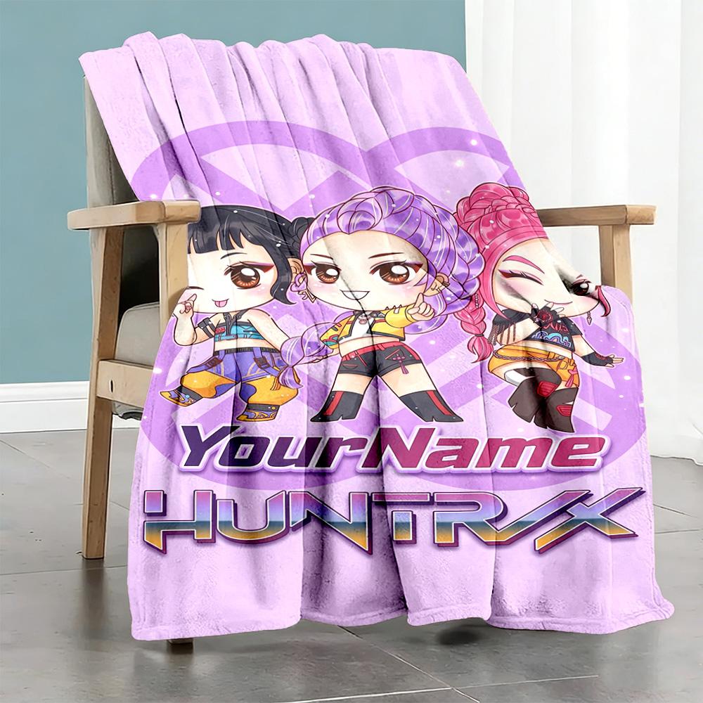 Demon Hunter Girls 2 Personalized Text Blanket Cozy Personalized Blanket Soft & Cozy Great for Couch Chair Bed Office All-Season Use