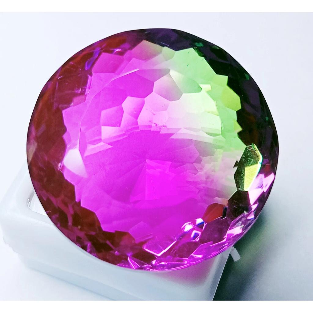 Fabulous Bi-Color Big Tourmaline Natural Round Cut 89-90 Ct Certified Gemstone