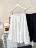 Versatile A-line Layered Cake Skirt with Ruffle Lace - Petite High-Waisted Midi White Skirt for Women