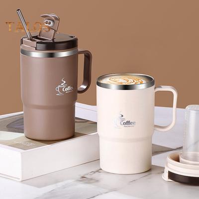 Tazza da caffè in acciaio inossidabile Tazza da acqua isolata con cannuccia di separazione del tè Coperchio e cucchiaio pieghevole Tazza da viaggio senza BPA