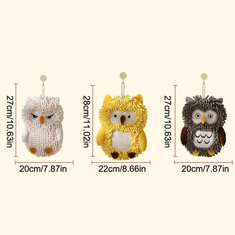 Cartoon Owl Chenille Hand Towel With Fuzzy Balls, Absorbent Fast-Drying Soft Hanging Towels For Bathroom And Kitchen