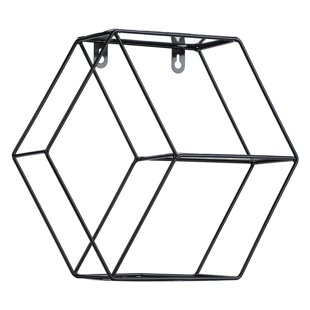 Hex Shelves Simple Wrought Iron Hexagonal Bedroom Living Room Office Wall Shelf DecorationBlack