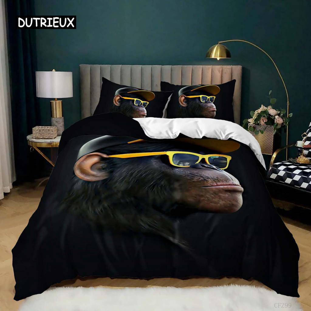 Orangutan Duvet Cover Set Bohemian Monkey Printed Bedding Set For Kids Boys Teen Men Microfiber Primitive Animal Comforter Cover