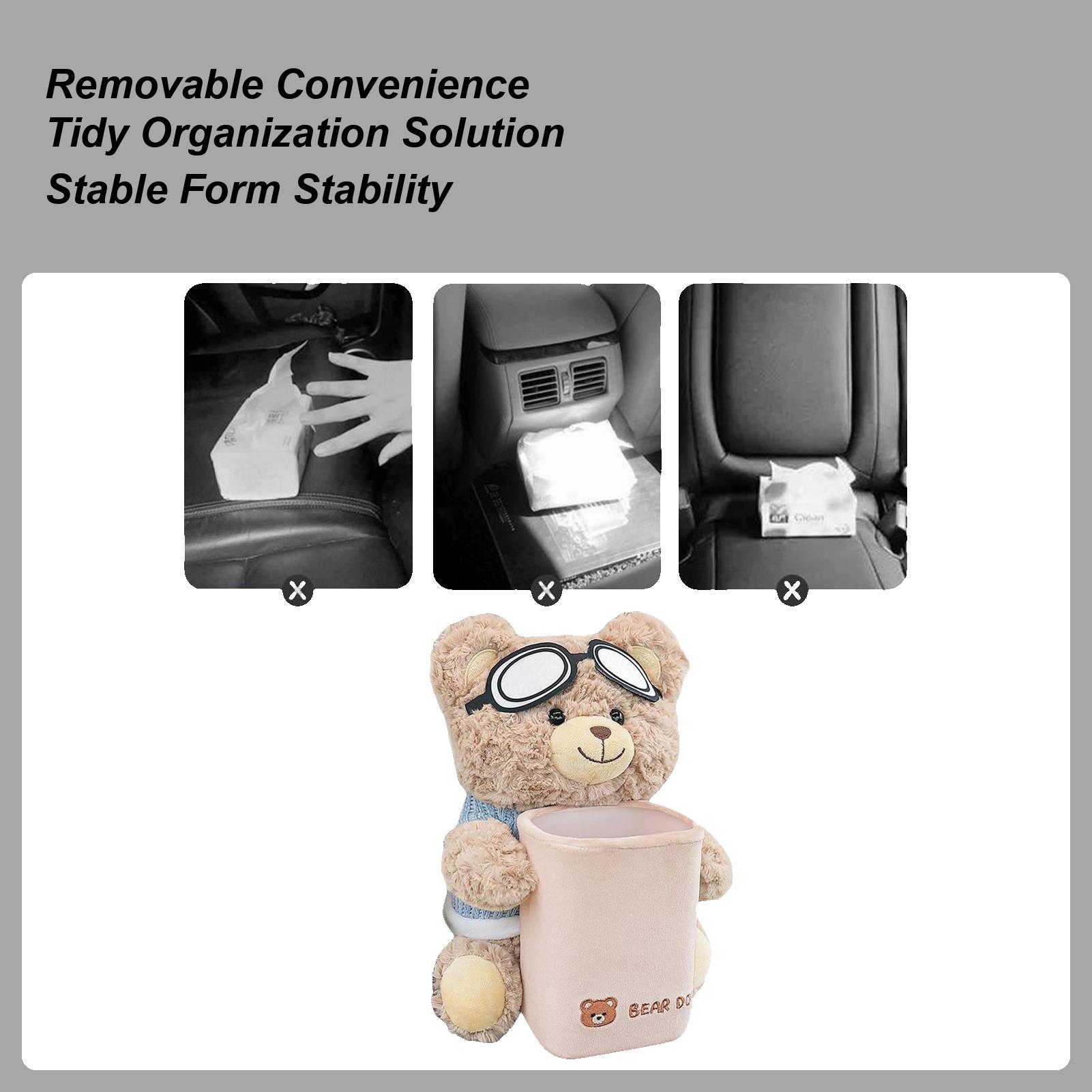 2-in-1 Cute Bear Tissue Holder Garbage Can Car Garbage Can Tissue Box Soft Plush Car Tissue Box Car Armrest Box Umbrella Storage CN
