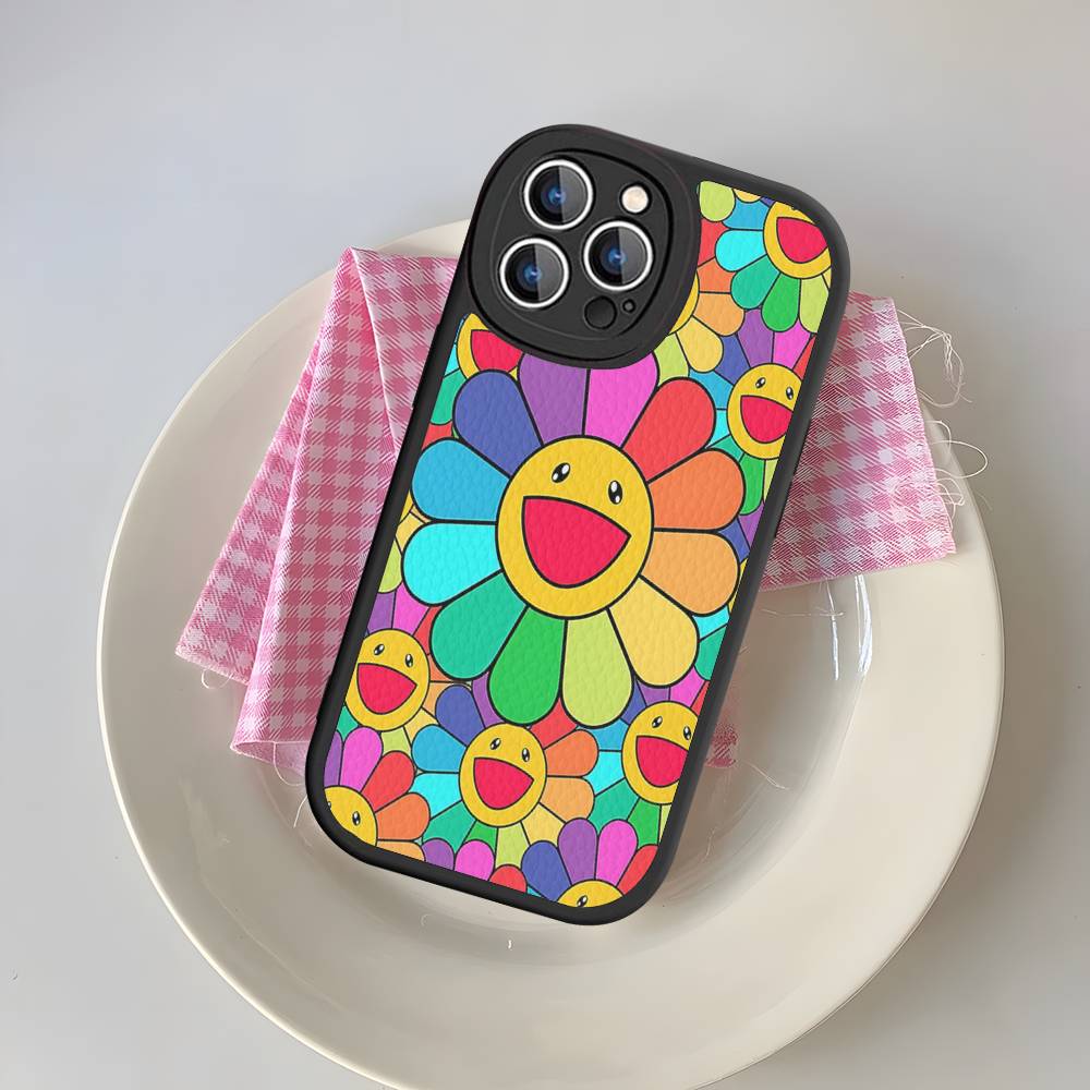 T-Takashi Flower M-Murakami Silicone Phone Case For IPhone 16 15 14 13 12 11 Pro Max Mini Leather Soft Cover