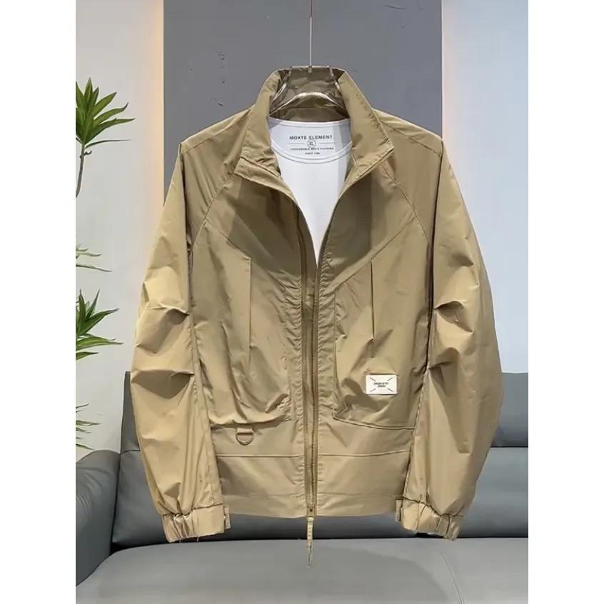 Pánská jarní osobnostní ležérní bunda se stojáčkem, mládežnická jednobarevná slim pracovní bunda